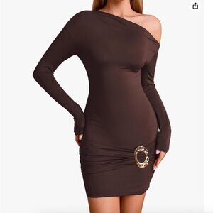 NWT Brown Women's Off the Shoulder Mini Dress Size L